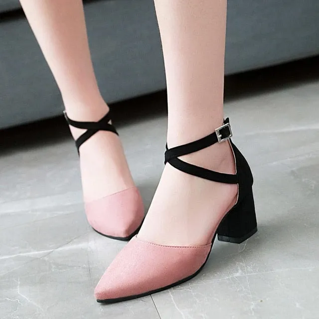 2020 Spring Brand Women Shoes Pumps Thick Heel Pointed Toe