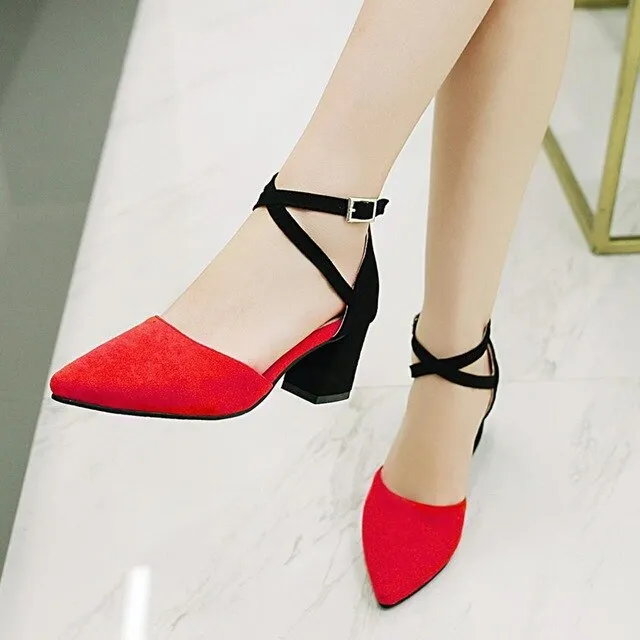 2020 Spring Brand Women Shoes Pumps Thick Heel Pointed Toe