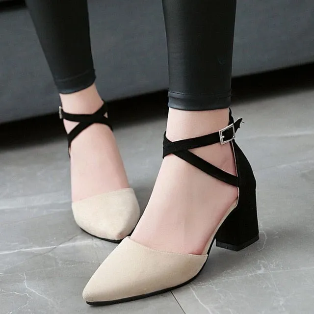 2020 Spring Brand Women Shoes Pumps Thick Heel Pointed Toe