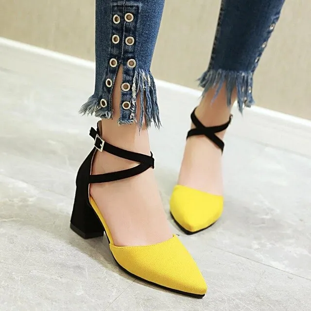 2020 Spring Brand Women Shoes Pumps Thick Heel Pointed Toe