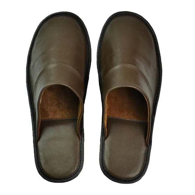 Leather slippers couple indoor non-slip men women home fashion casual shoes