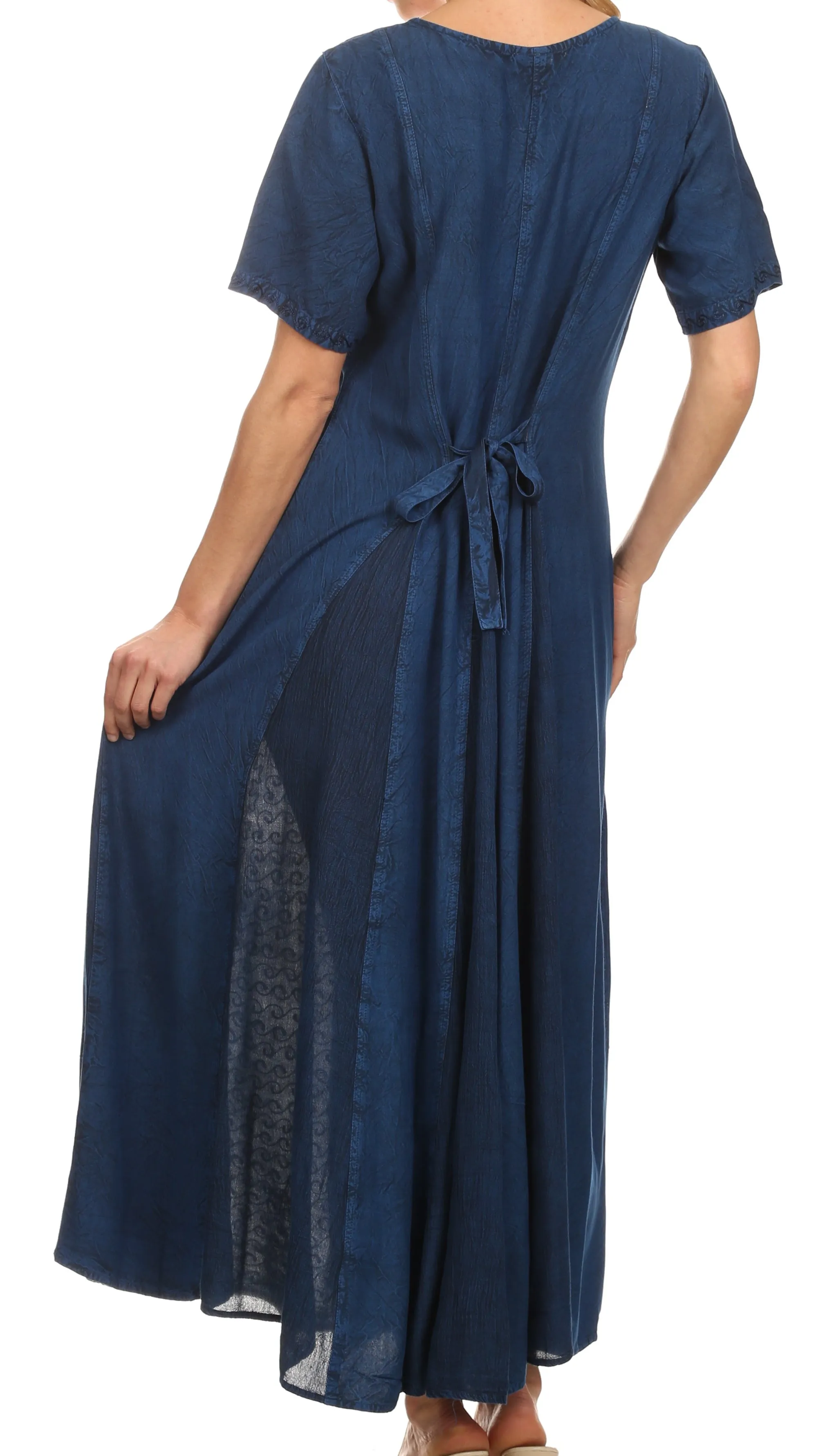 Sakkas Hailey Cap Sleeve Caftan Long Embroidered Stonewashed Dress