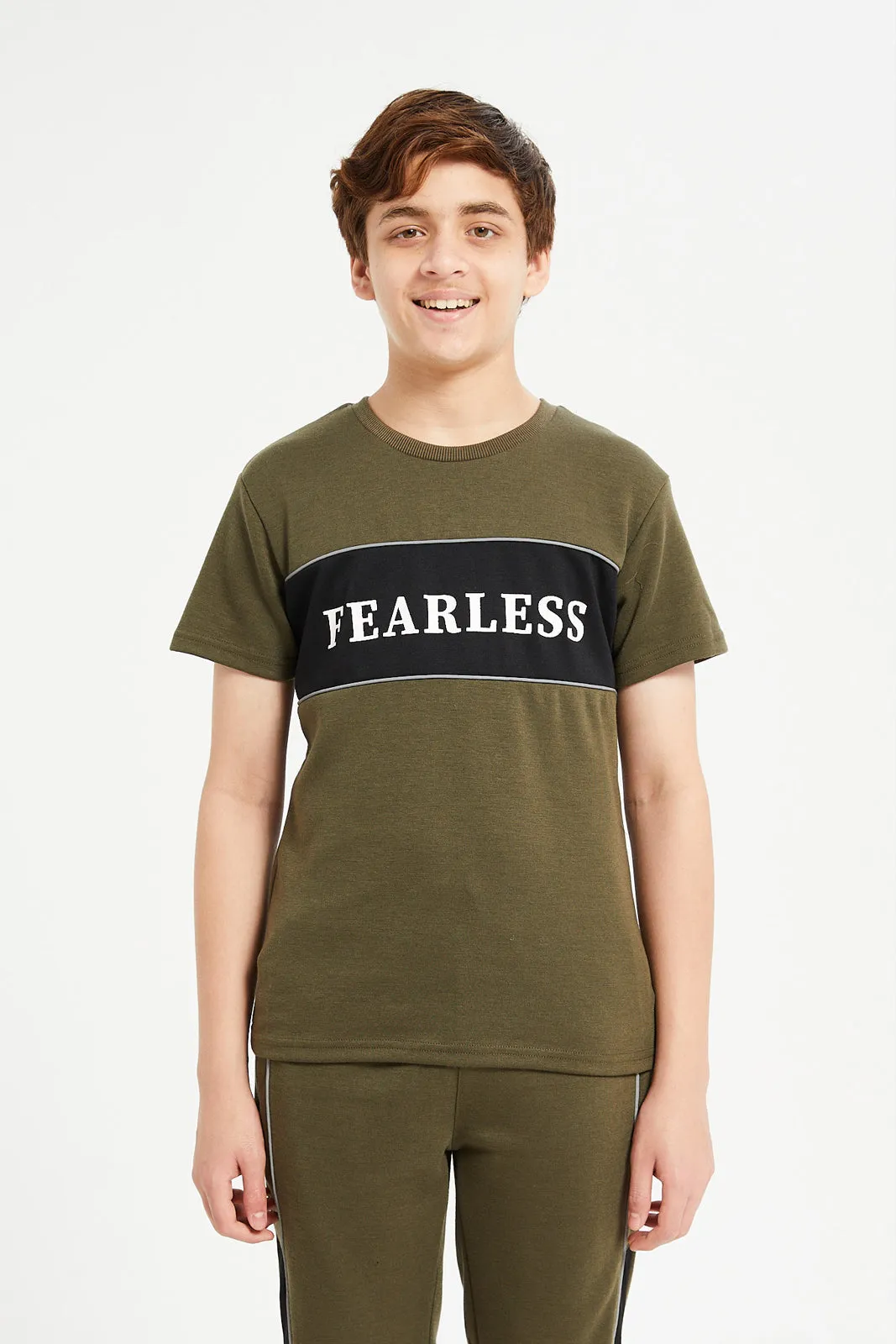 Senior Boys Green Short Sleeve T-Shirt With Short Set (2 Piece)