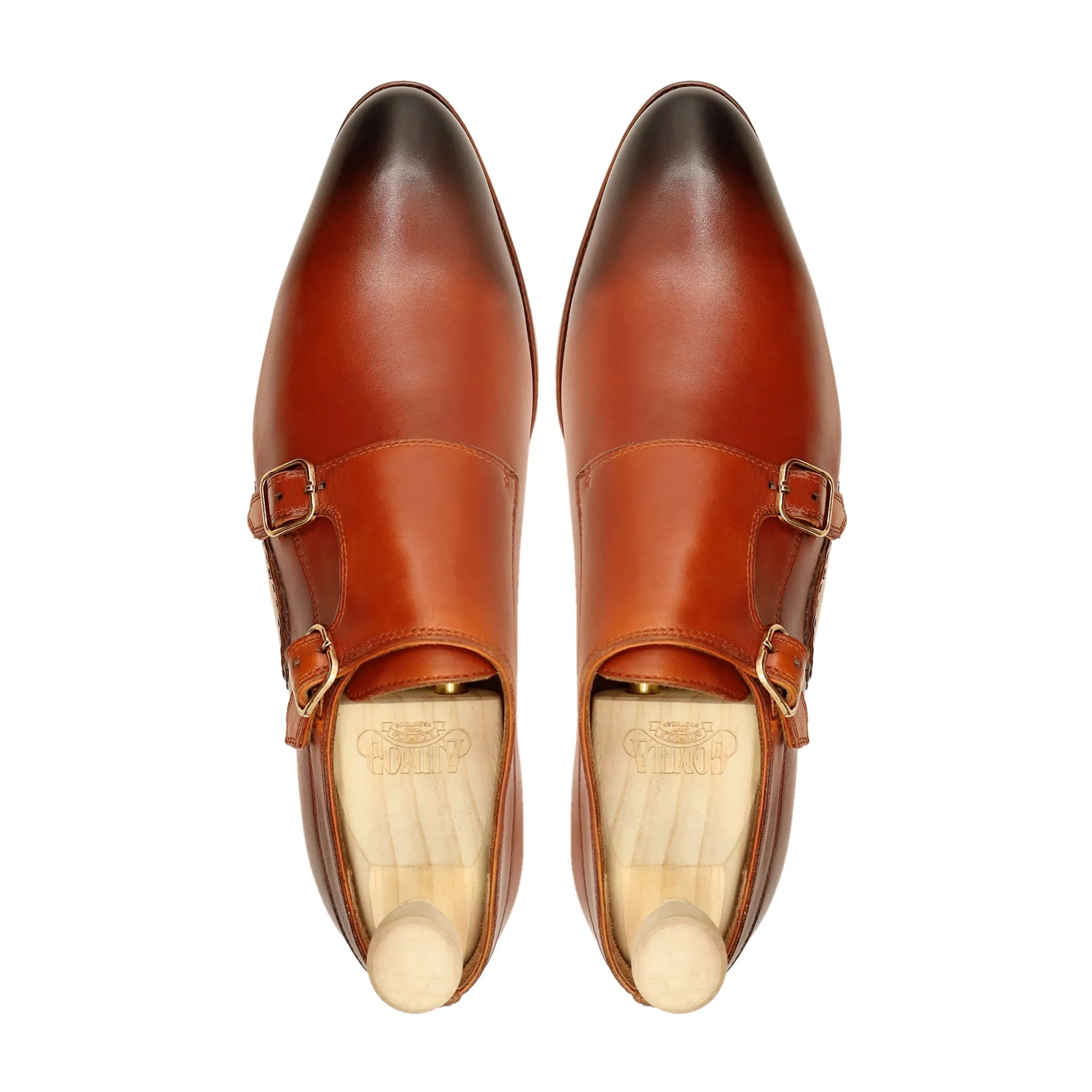 Stile - Men's Burnish Orange Tan Calf Leather Double Monkstrap