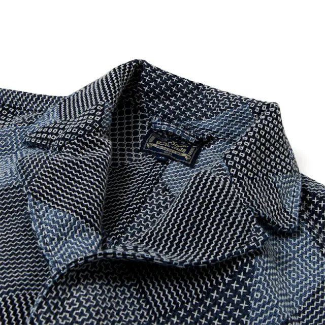 Tsugihagi Sashiko Jacquard Weave Jacket in Two-Tone Indigo