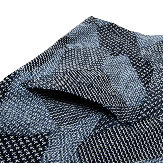 Tsugihagi Sashiko Jacquard Weave Jacket in Two-Tone Indigo