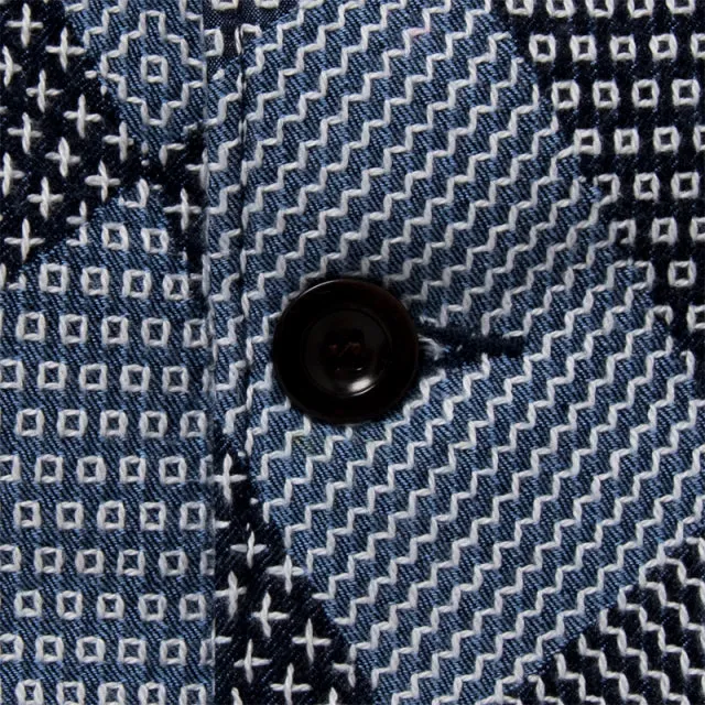 Tsugihagi Sashiko Jacquard Weave Jacket in Two-Tone Indigo