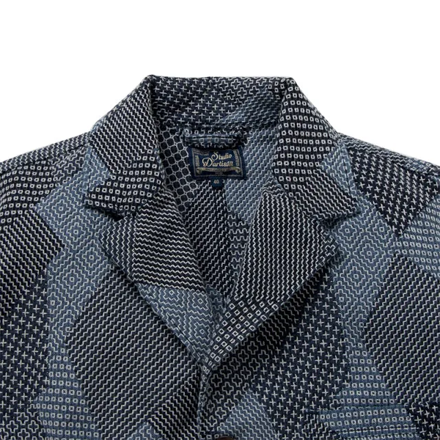Tsugihagi Sashiko Jacquard Weave Jacket in Two-Tone Indigo
