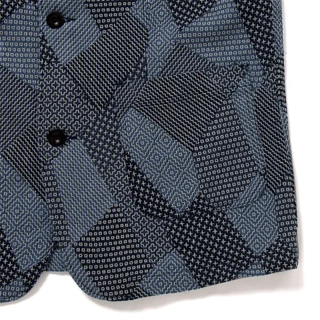 Tsugihagi Sashiko Jacquard Weave Jacket in Two-Tone Indigo