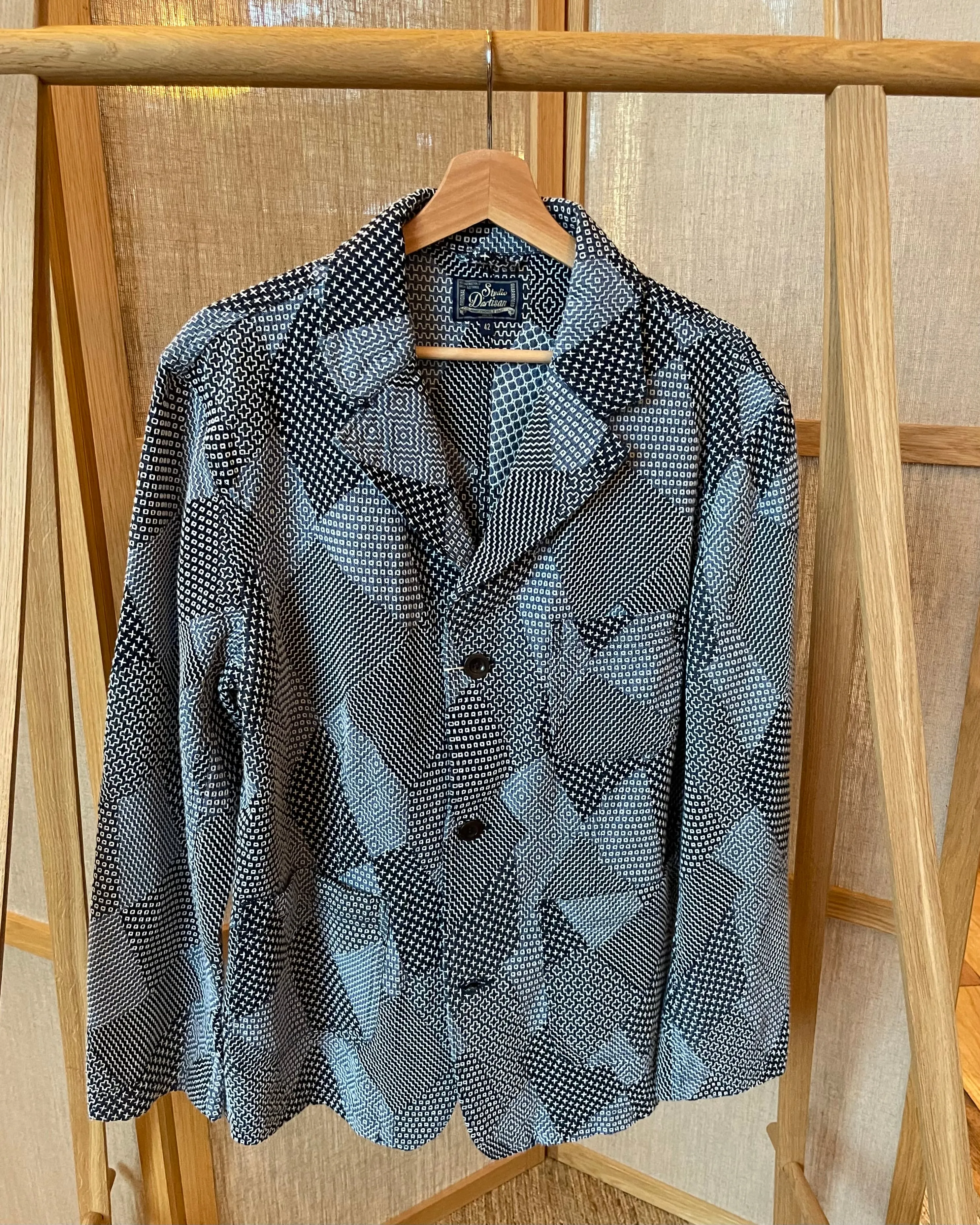 Tsugihagi Sashiko Jacquard Weave Jacket in Two-Tone Indigo
